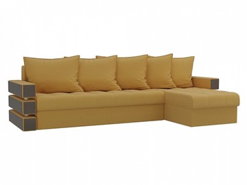 Угловой диван с оттоманкой Венеция, Желтый (микровельвет) в Элисте