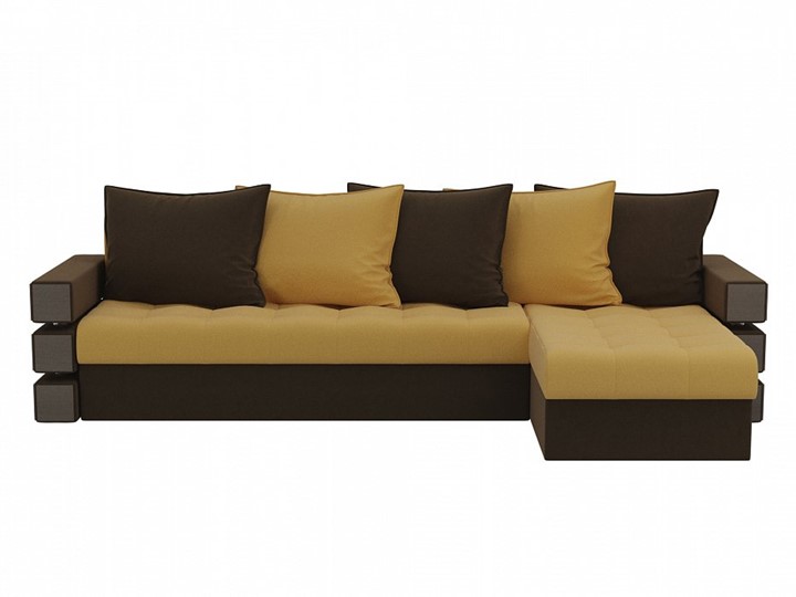 Угловой раскладной диван Венеция, Желтый/Коричневый (микровельвет) в Элисте - изображение 1