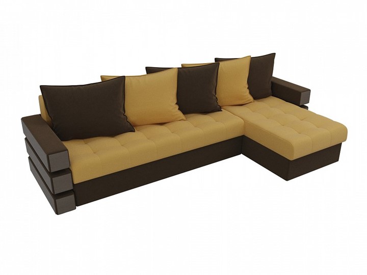 Угловой раскладной диван Венеция, Желтый/Коричневый (микровельвет) в Элисте - изображение 3