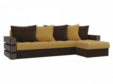 Угловой раскладной диван Венеция, Желтый/Коричневый (микровельвет) в Элисте - предосмотр