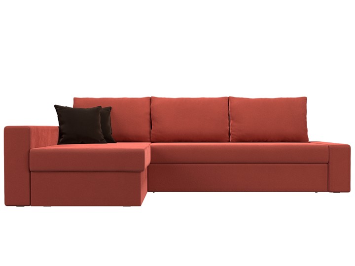 Угловой диван для гостиной Версаль, Коралловый/Коричневый (микровельвет) в Элисте - изображение 1
