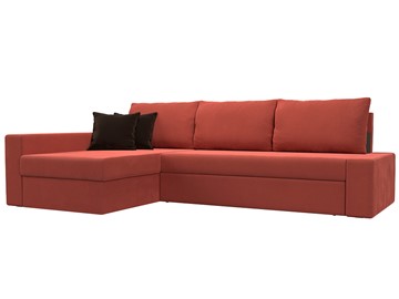 Угловой диван для гостиной Версаль, Коралловый/Коричневый (микровельвет) в Элисте - предосмотр
