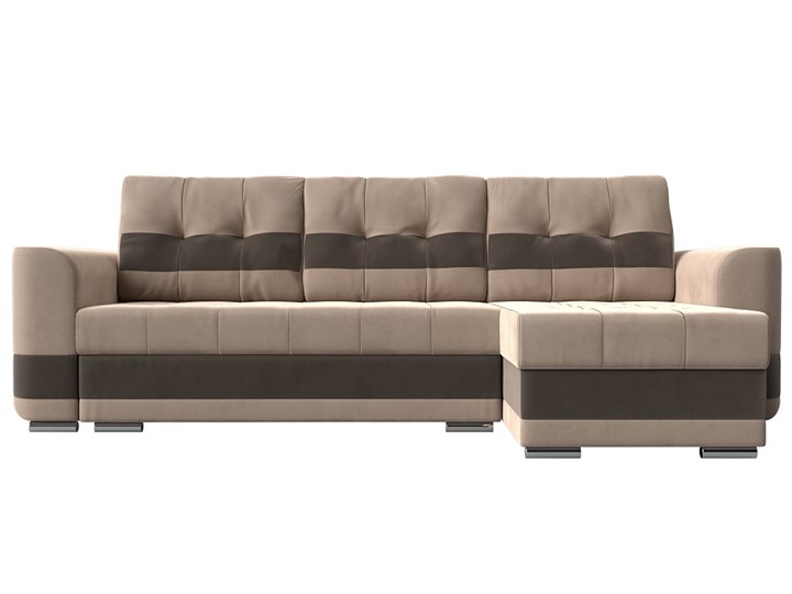 Угловой диван Честер, Бежевый/коричневый (велюр) в Элисте - изображение 1