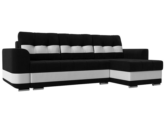 Угловой диван Честер, Черный/белый (вельвет/экокожа) в Элисте - изображение