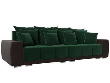 Прямой диван Лига-028, Зеленый\Коричневый (Велюр\Экокожа) НПБ в Элисте
