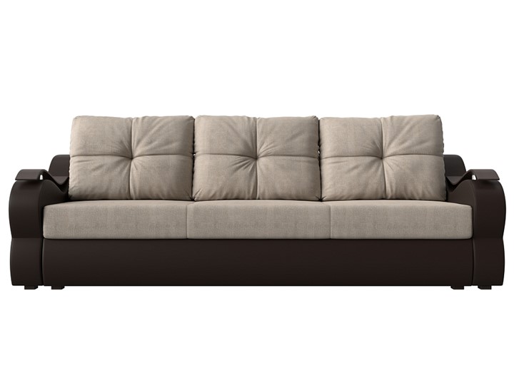Прямой диван Меркурий еврокнижка, Бежевый/коричневый (рогожка/экокожа) в Элисте - изображение 1