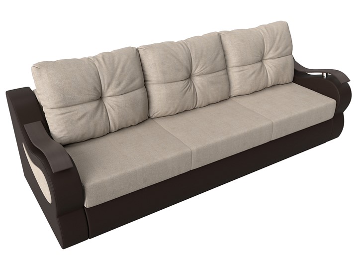 Прямой диван Меркурий еврокнижка, Бежевый/коричневый (рогожка/экокожа) в Элисте - изображение 4