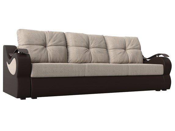 Прямой диван Меркурий еврокнижка, Бежевый/коричневый (рогожка/экокожа) в Элисте - изображение