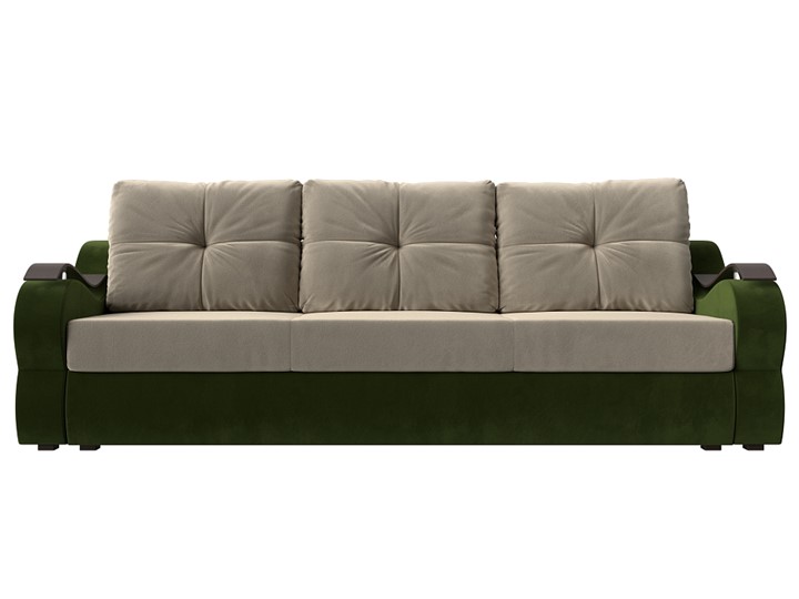 Прямой диван Меркурий еврокнижка, Бежевый/зеленый (микровельвет) в Элисте - изображение 1