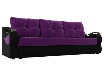 Прямой диван Меркурий еврокнижка, фиолетовый/черный (микровельвет) в Элисте - предосмотр