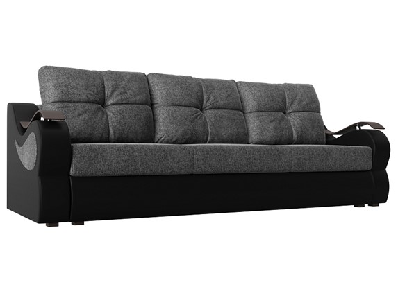 Прямой диван Меркурий еврокнижка, Серый/черный (рогожка/экокожа) в Элисте - изображение