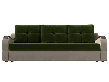 Прямой диван Меркурий еврокнижка, Зеленый/бежевый (микровельвет) в Элисте - предосмотр 1