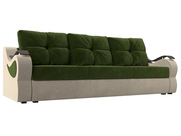 Прямой диван Меркурий еврокнижка, Зеленый/бежевый (микровельвет) в Элисте - предосмотр