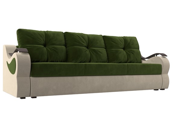 Прямой диван Меркурий еврокнижка, Зеленый/бежевый (микровельвет) в Элисте - изображение