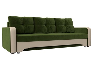 Прямой диван Ник-3, Зеленый/Бежевый (Микровельвет/экокожа) в Элисте