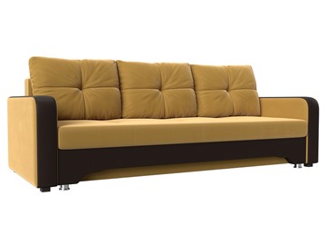 Прямой диван Ник-3, Желтый/Коричневый (Микровельвет/экокожа) в Элисте
