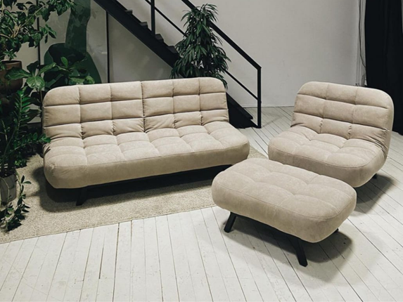 Комплект мебели Абри цвет бежевый диван + кресло +пуф пора металл в Элисте - изображение
