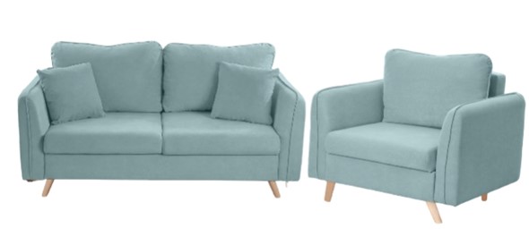 Комплект мебели Бертон голубой диван+ кресло в Элисте - изображение