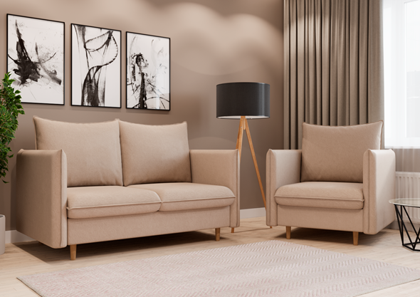 Комплект мебели диван и кресло Гримма бежевый в Элисте - изображение