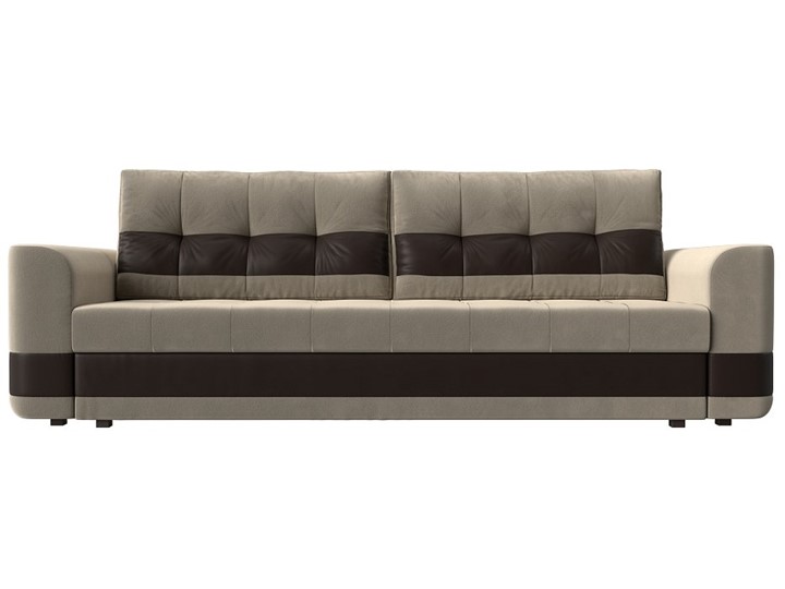Прямой диван Честер, Бежевый/коричневый (вельвет/экокожа) в Элисте - изображение 1