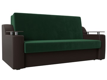 Прямой диван Сенатор Аккордеон 160, Зеленый\Коричневый (Велюр\Экокожа) в Элисте - предосмотр