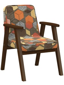 Кресло мягкое Ретро ткань геометрия коричневый, каркас орех в Элисте - предосмотр