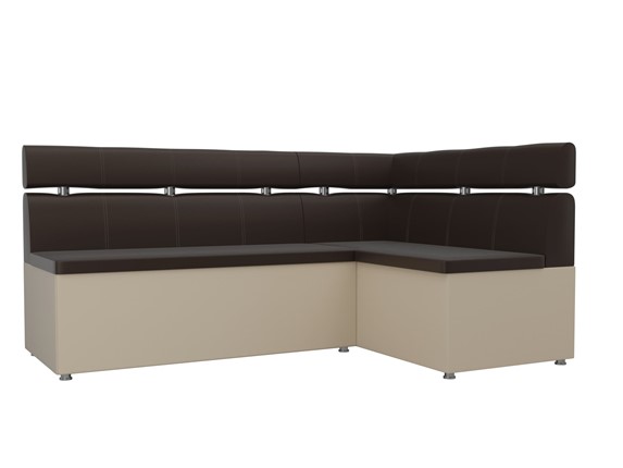 Кухонный прямой диван Классик угловой, Коричневый/Бежевый (экокожа) в Элисте - изображение