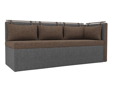 Раскладной кухонный диван Метро угловой, Коричневый/Серый (рогожка) в Элисте - предосмотр