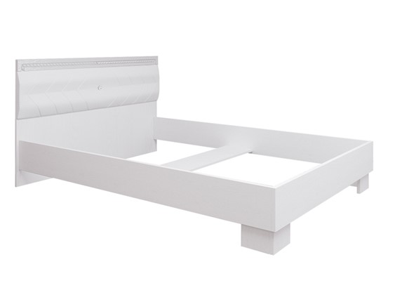 Спальная кровать Гертруда, М9, Экокожа с пуговицами без основания, белая лиственница/ясень жемчужный в Элисте - изображение