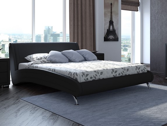Кровать Corso-2 160х200, Экокожа (Черный) в Элисте - изображение
