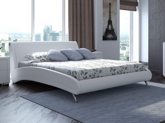 Кровать 2-х спальная Corso-2 160х200, Экокожа (Белый) в Элисте - изображение