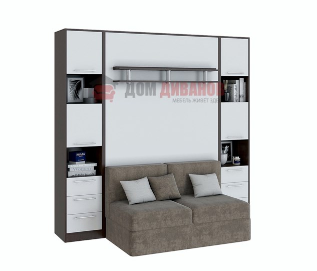 Кровать-шкаф с диваном Бела 1, с полкой ножкой, 1200х2000, венге/белый в Элисте - изображение 1