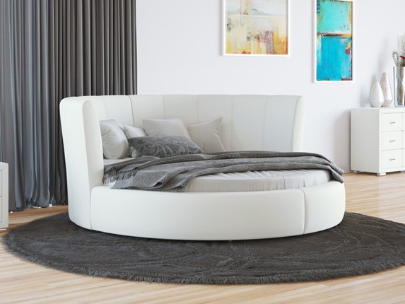 Круглая кровать Luna 200х200, Экокожа (Белый) в Элисте - изображение
