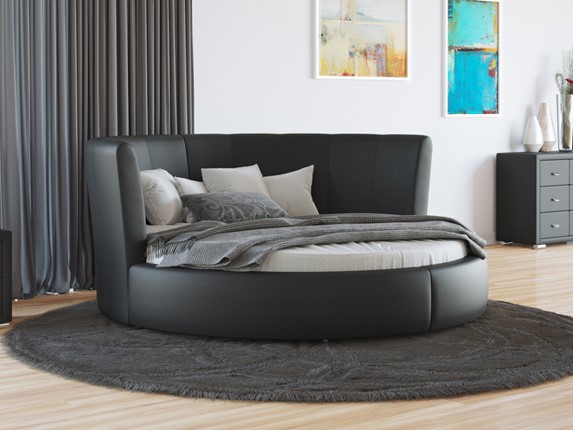 Круглая кровать Luna 200х200, Экокожа (Черный) в Элисте - изображение