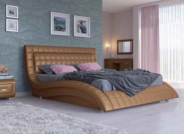Кровать с механизмом 2-спальная Атлантико 180x200, Экокожа (Бронзовый перламутр) в Элисте - изображение