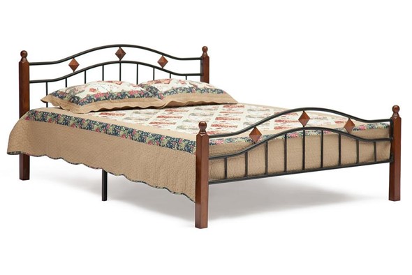 Двуспальная кровать AT-126 дерево гевея/металл, 160*200 см (Queen bed), красный дуб/черный в Элисте - изображение