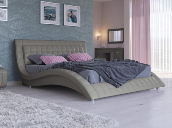 Двуспальная кровать Атлантико 140x200, Экокожа (Серый) в Элисте - изображение