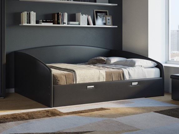Спальная кровать Bono 160х200, Экокожа (Черный) в Элисте - изображение