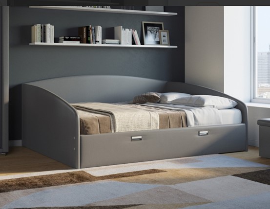 Кровать в спальню Bono 160х200, Экокожа (Серый) в Элисте - изображение