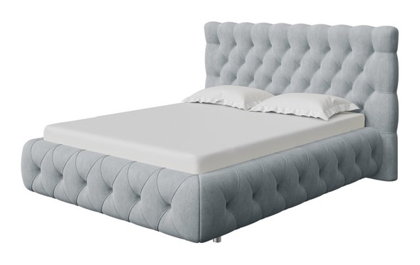 Кровать двуспальная Castello 160х200, Экокожа (Серый) в Элисте - изображение