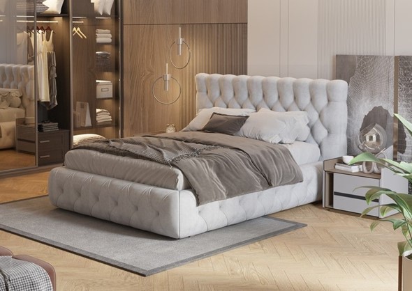 Кровать спальная Castello 160х200, Флок (Бентлей Светло-серый) в Элисте - изображение