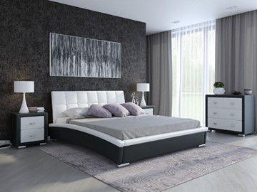 Кровать Corso-1L 140x200, Экокожа (Черный с белым) в Элисте