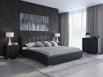Кровать Corso-1L 160x200, Экокожа (Черный) в Элисте