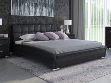 Кровать двуспальная Corso-1L 160x200, Экокожа (Кайман черный) в Элисте