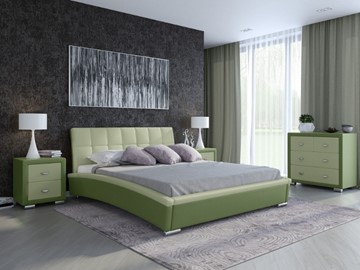 Кровать двуспальная Corso-1L 160x200, Экокожа (Олива и зеленое яблоко) в Элисте