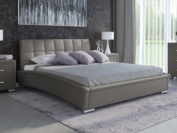 Кровать двуспальная Corso-1L 160x200, Экокожа (Серый) в Элисте