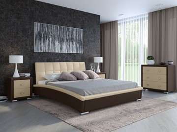 Кровать 2-спальная Corso-1L 180х200, Экокожа (Коричневый с кремовым) в Элисте