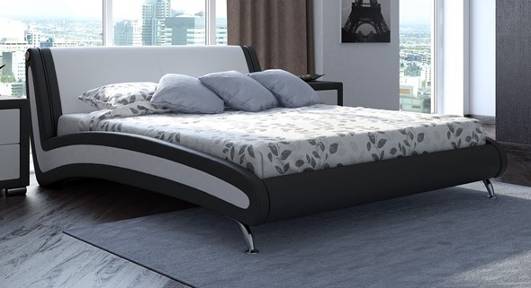 Кровать Corso-2 140х200, Экокожа (Черный с белым) в Элисте - изображение