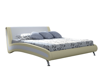 Кровать двуспальная Corso-2 140х200, Экокожа (Кремовый с белым) в Элисте