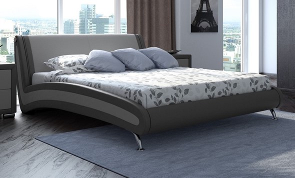 Кровать двуспальная Corso-2 140х200, Экокожа (Темно-серый с серым) в Элисте - изображение